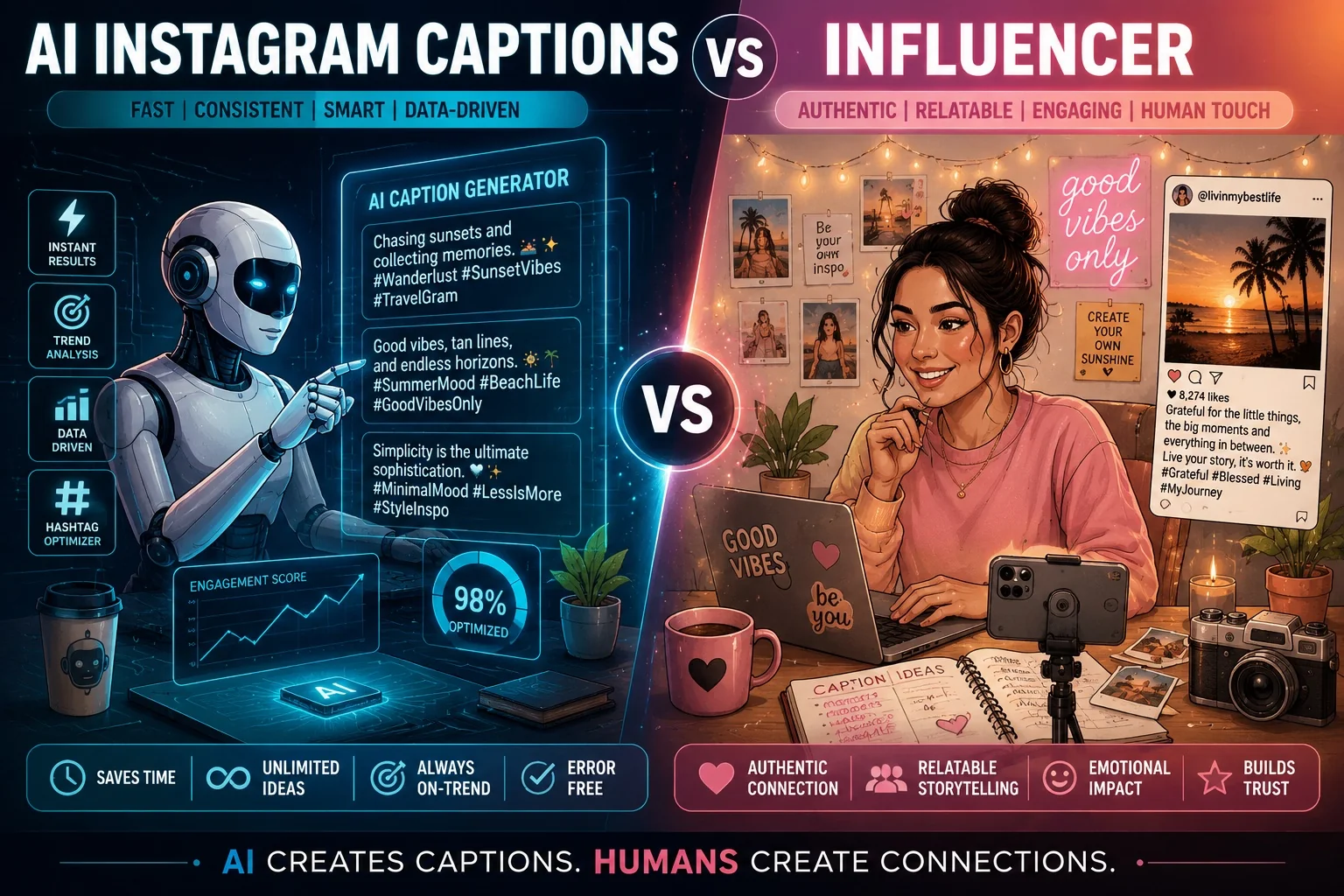 AI Instagram Captions vs Influencer