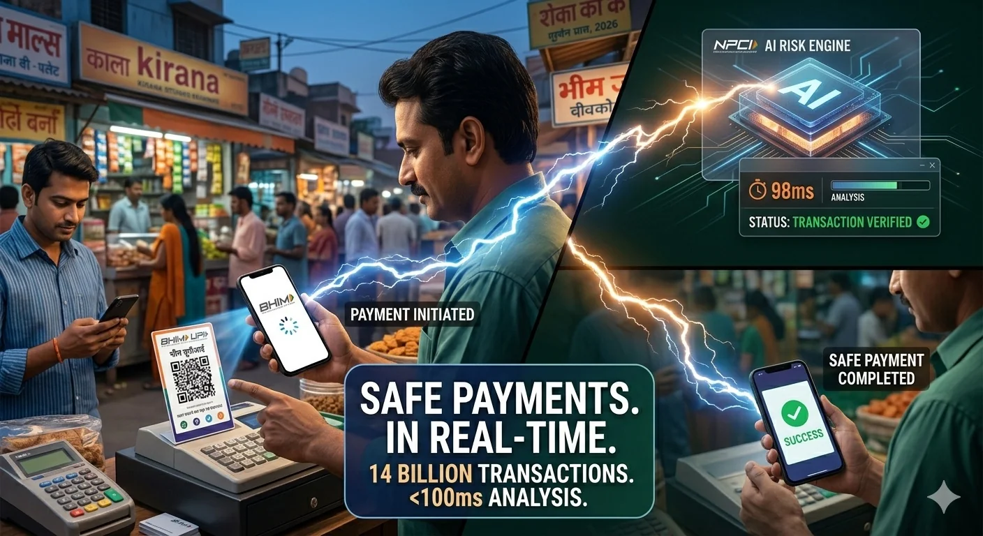 How UPI catches payment fraud in real time — AI scoring, behavioral signals, device fingerprinting, velocity checks and the NPCI fraud stack explained